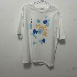 White Marni Teardrop Logo Printed Cotton T-Shirt